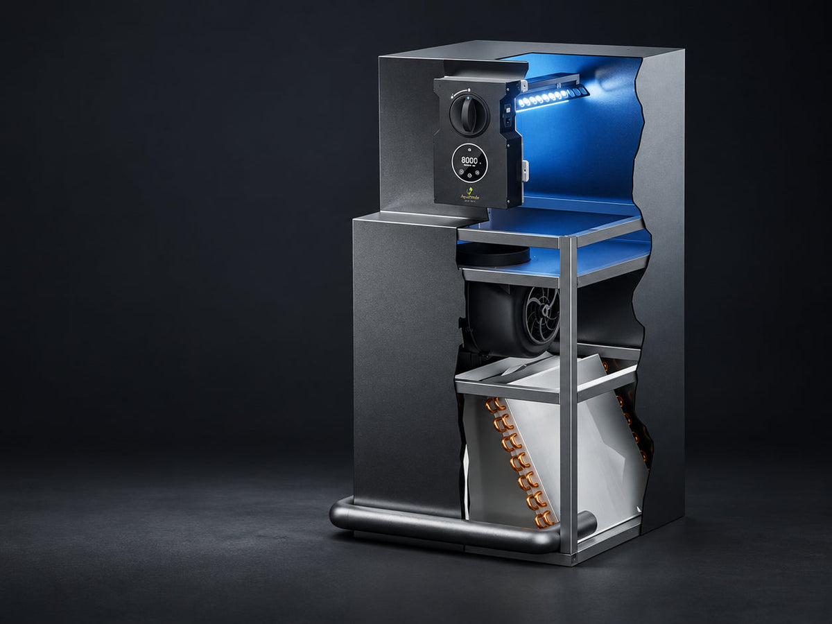 AquaVerde AIR PRO UV installed inside an HVAC system – cutaway view