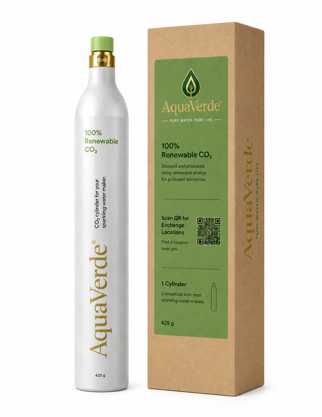AquaVerde 425 g CO2 cylinder for sparkling water makers
