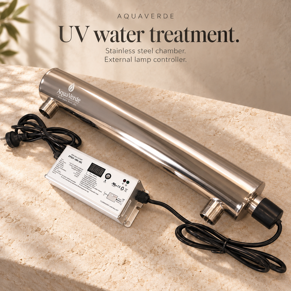 AquaVerde UV30 stainless steel chamber with aligned dual ports